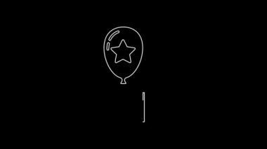 Siyah zemin üzerinde şerit simgesi olan beyaz çizgi balonları. Mutlu Paskalyalar. 4K Video hareketli grafik canlandırması.