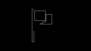 Beyaz çizgi bayrak simgesi siyah arkaplanda izole edildi. Yer belirleyici sembol. 4K Video hareketli grafik canlandırması.