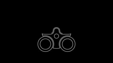 Beyaz çizgi gaz maskesi simgesi siyah arkaplanda izole edildi. Solunum cihazı işareti. 4K Video hareketli grafik canlandırması.