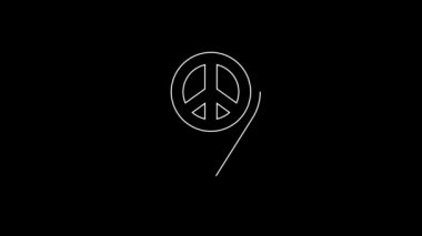White line Location peace icon isolated on black background. Hippie symbol of peace. 4K Video motion graphic animation.