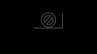 White line Protest icon isolated on black background. Meeting, protester, picket, speech, banner, protest placard, petition, leader, leaflet. 4K Video motion graphic animation.