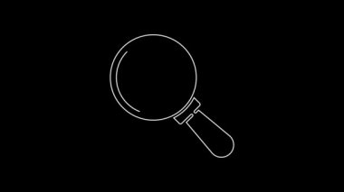 Siyah zemin üzerinde Bitcoin simgesi olan beyaz çizgi büyüteç. Madeni para. Engelleme zinciri tabanlı şifreli para birimi. 4K Video hareketli grafik canlandırması.