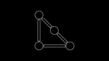 Beyaz çizgi Blockchain teknolojisi simgesi siyah arkaplanda izole edildi. Kripto para birimi verileri. Soyut geometrik blok zincir ağ teknolojisi işi. 4K Video hareketli grafik canlandırması.
