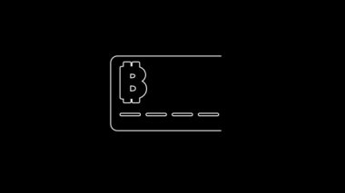 White line Credit card with bitcoin icon isolated on black background. Online payment. Cash withdrawal. Modern method of payment. 4K Video motion graphic animation.