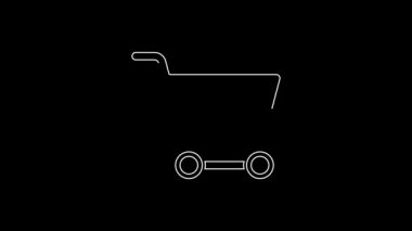 White line Shopping cart with bitcoin icon isolated on black background. Online payment. Cash withdrawal. Modern method of payment. 4K Video motion graphic animation.