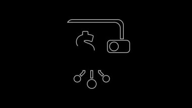 Beyaz çizgi kripto para birimi cüzdan simgesi siyah arkaplanda izole edildi. Cüzdan ve bitcoin işareti. Maden konsepti. Para, ödeme, nakit, ödeme ikonu. 4K Video hareketli grafik canlandırması.