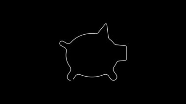 White line Piggy bank bitcoin icon isolated on black background. Icon saving or accumulation of money, investment. 4K Video motion graphic animation.