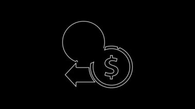 Siyah arkaplanda beyaz çizgi kripto döviz simgesi izole edildi. Bitcoin 'den dolar takas simgesine. Kripto para teknolojisi, mobil bankacılık. 4K Video hareketli grafik canlandırması.