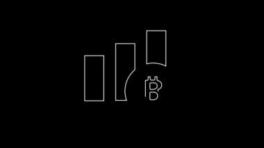 White line Pie chart infographic bitcoin icon isolated on black background. Diagram chart sign. 4K Video motion graphic animation.