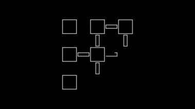 Beyaz çizgi Blockchain teknolojisi simgesi siyah arkaplanda izole edildi. Kripto para birimi verileri. Soyut geometrik blok zincir ağ teknolojisi işi. 4K Video hareketli grafik canlandırması.