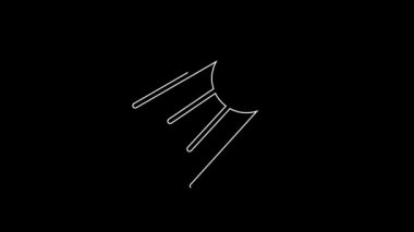 Beyaz çizgi uydu simgesi siyah arkaplanda izole edildi. 4K Video hareketli grafik canlandırması.