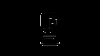 Beyaz çizgi müzik çalar simgesi siyah arkaplanda izole edildi. Taşınabilir müzik cihazı. 4K Video hareketli grafik canlandırması.