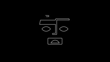White line Mexican mayan or aztec mask icon isolated on black background. 4K Video motion graphic animation.