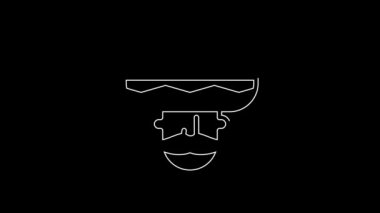 White line Mexican man wearing sombrero icon isolated on black background. Hispanic man with a mustache. 4K Video motion graphic animation.