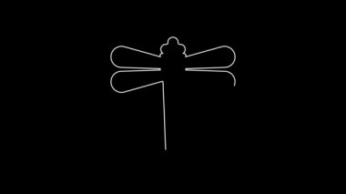 White line Dragonfly icon isolated on black background. 4K Video motion graphic animation.