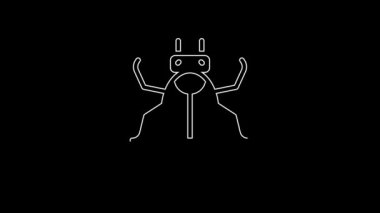 White line Beetle bug icon isolated on black background. 4K Video motion graphic animation.