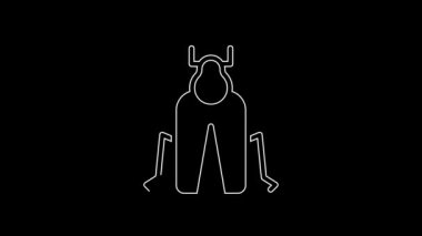 White line Beetle bug icon isolated on black background. 4K Video motion graphic animation.