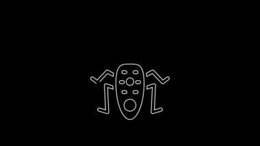 White line Beetle deer icon isolated on black background. Horned beetle. Big insect. 4K Video motion graphic animation.