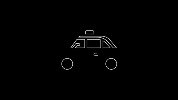 Λευκή Γραμμή Ταξί Αυτοκίνητο Εικονίδιο Απομονώνονται Μαύρο Φόντο Γραφική Κίνηση — Αρχείο Βίντεο