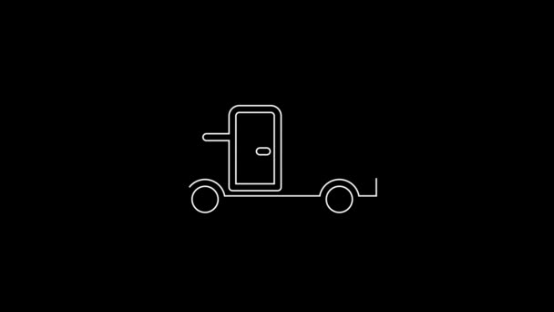 White Line Minibus Icon Isolated Black Background Video Motion Graphic — Stockvideo