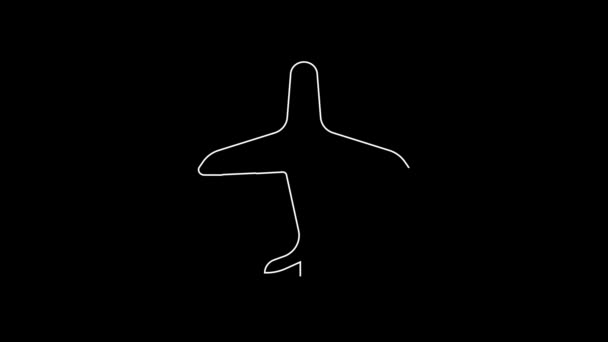 Weiße Linie Flugzeug Symbol Isoliert Auf Schwarzem Hintergrund Fliegende Flugzeug — Stockvideo
