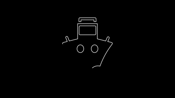 Weiße Linie Frachtschiff Symbol Isoliert Auf Schwarzem Hintergrund Video Motion — Stockvideo