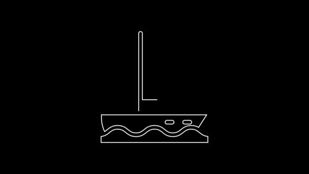 Siyah Arka Planda Beyaz Çizgili Yelkenli Yelkenli Gemi Simgesi Var — Stok video