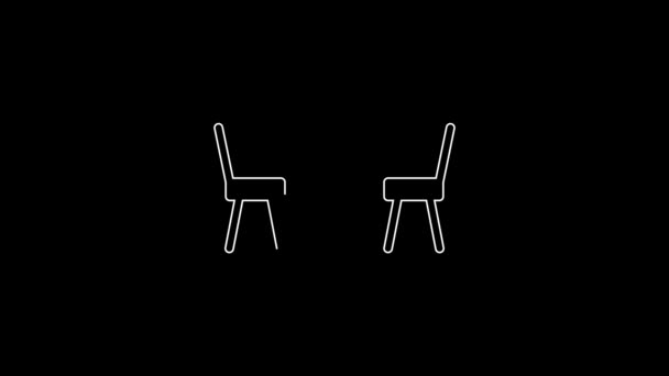 White Line Picnic Table Chairs Either Side Table Icon Isolated — Vídeo de Stock