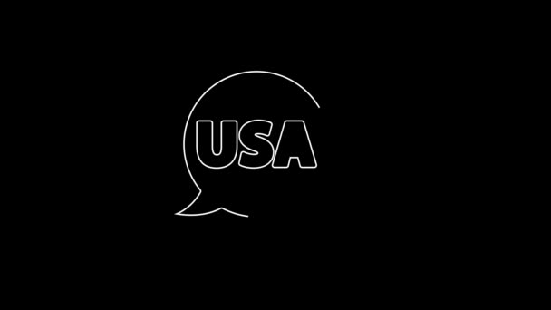 White Line Usa Label Icon Isolated Black Background United States — Wideo stockowe