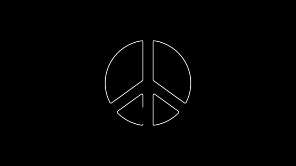 Weiße Linie Peace Symbol Isoliert Auf Schwarzem Hintergrund Hippie Symbol — Stockvideo