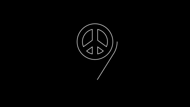 White Line Location Peace Icon Isolated Black Background Hippie Symbol — Vídeos de Stock