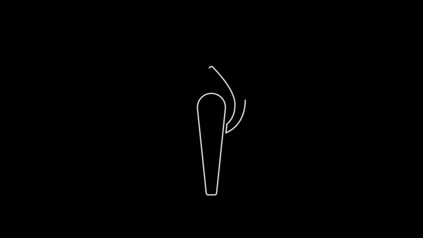 White Line Torch Flame Icon Isolated Black Background Symbol Fire — Video