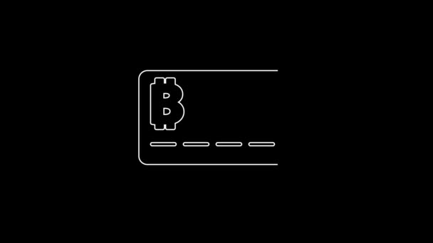 White Line Credit Card Bitcoin Icon Isolated Black Background Online — Stock Video