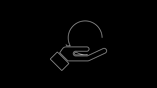 Біла Лінія Рука Тримає Ікону Біткоїна Ізольована Чорному Тлі Технологія — стокове відео