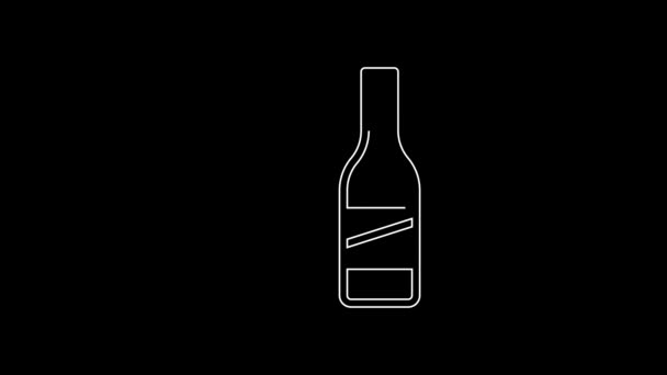 Witte Lijn Fles Wodka Met Glazen Pictogram Geïsoleerd Zwarte Achtergrond — Stockvideo