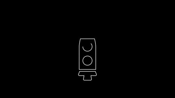 白线火箭飞船图标孤立在黑色背景 太空旅行 4K视频运动图形动画 — 图库视频影像