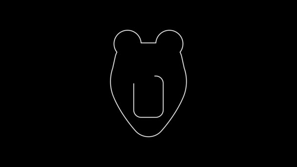 白线熊头部图标孤立在黑色背景 4K视频运动图形动画 — 图库视频影像