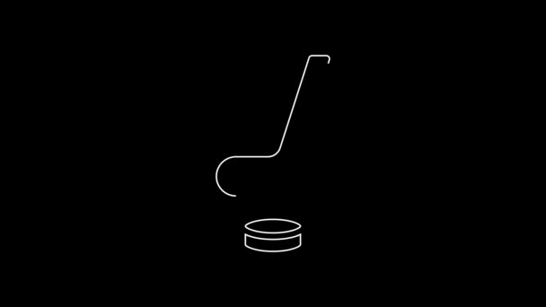 White Line Ice Hockey Stick Puck Icon Isolated Black Background — Stock video