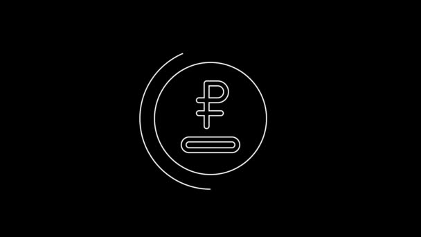 White Line Rouble Ruble Currency Coin Icon Isolated Black Background — 비디오