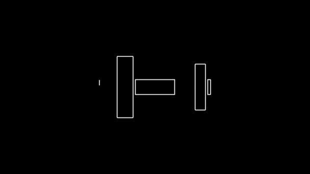 白い線黒い背景に隔離されたダンベルのアイコン 筋肉のリフティングアイコン フィットネスバー スポーツ用品 運動のバンベル 4Kビデオモーショングラフィックアニメーション — ストック動画