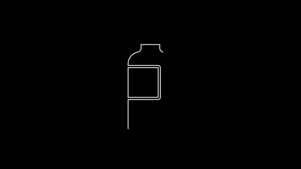 白色线健康振动器图标隔离在黑色背景 运动摇瓶 瓶盖用于水和蛋白质鸡尾酒 4K视频运动图形动画 — 图库视频影像