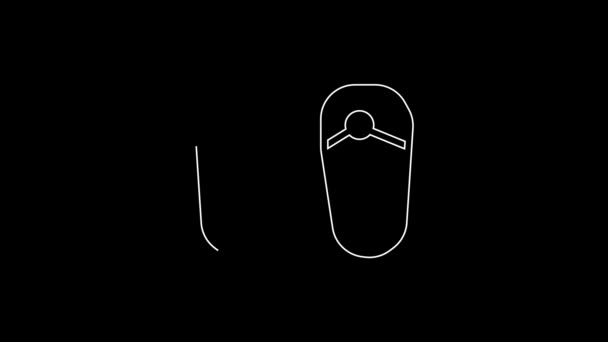 Linha Branca Flip Flops Ícone Isolado Fundo Preto Sinal Chinelos — Vídeo de Stock