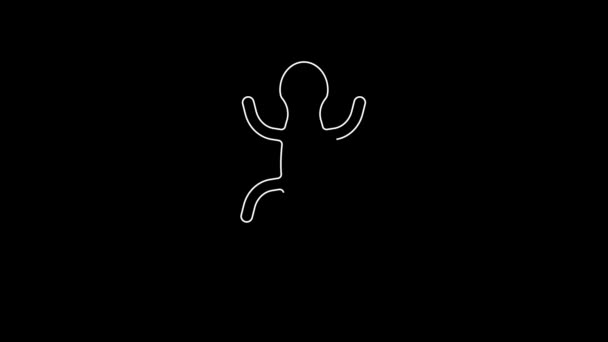 Біла Лінія Значок Ящірка Ізольована Чорному Тлі Відео Рух Графічна — стокове відео