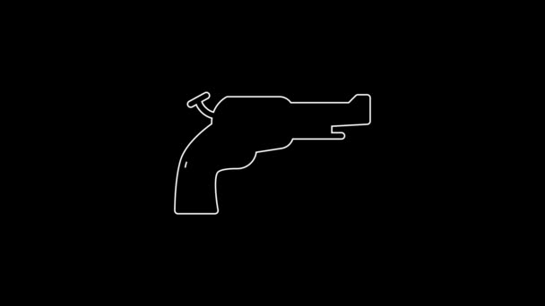 Biała Linia Revolver Pistolet Ikona Izolowany Czarnym Tle Animacja Graficzna — Wideo stockowe