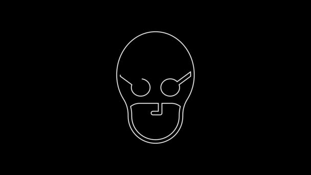 White Line Mexican Wrestler Icon Isolated Black Background Video Motion — Stock Video