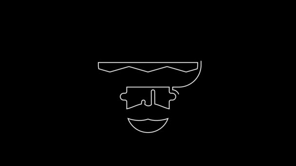 White Line Mexican Man Wearing Sombrero Icon Isolated Black Background — Stock video