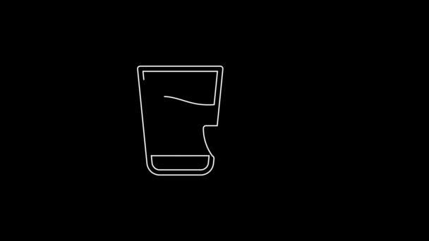 White Line Tequila Glass Lemon Icon Isolated Black Background Mexican — Stock video