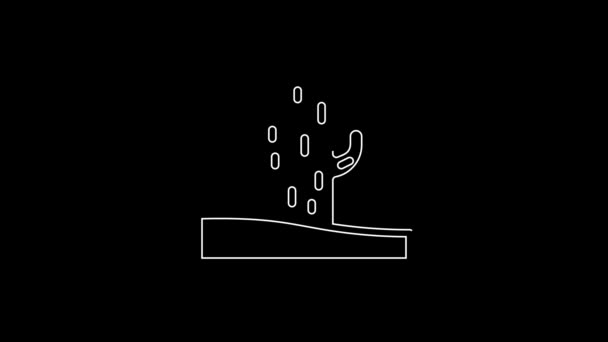 White Line Cactus Icon Isolated Black Background Video Motion Graphic — Wideo stockowe