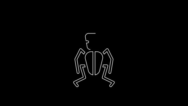 White line Beetle deer icon isolated on black background. Horned beetle. Big insect. 4K Video motion graphic animation.
