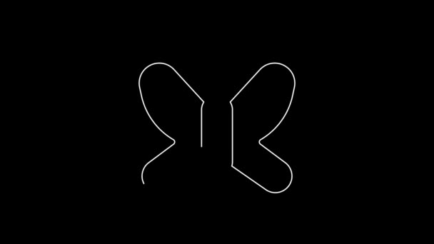 White Line Butterfly Icon Isolated Black Background Video Motion Graphic — Stock Video